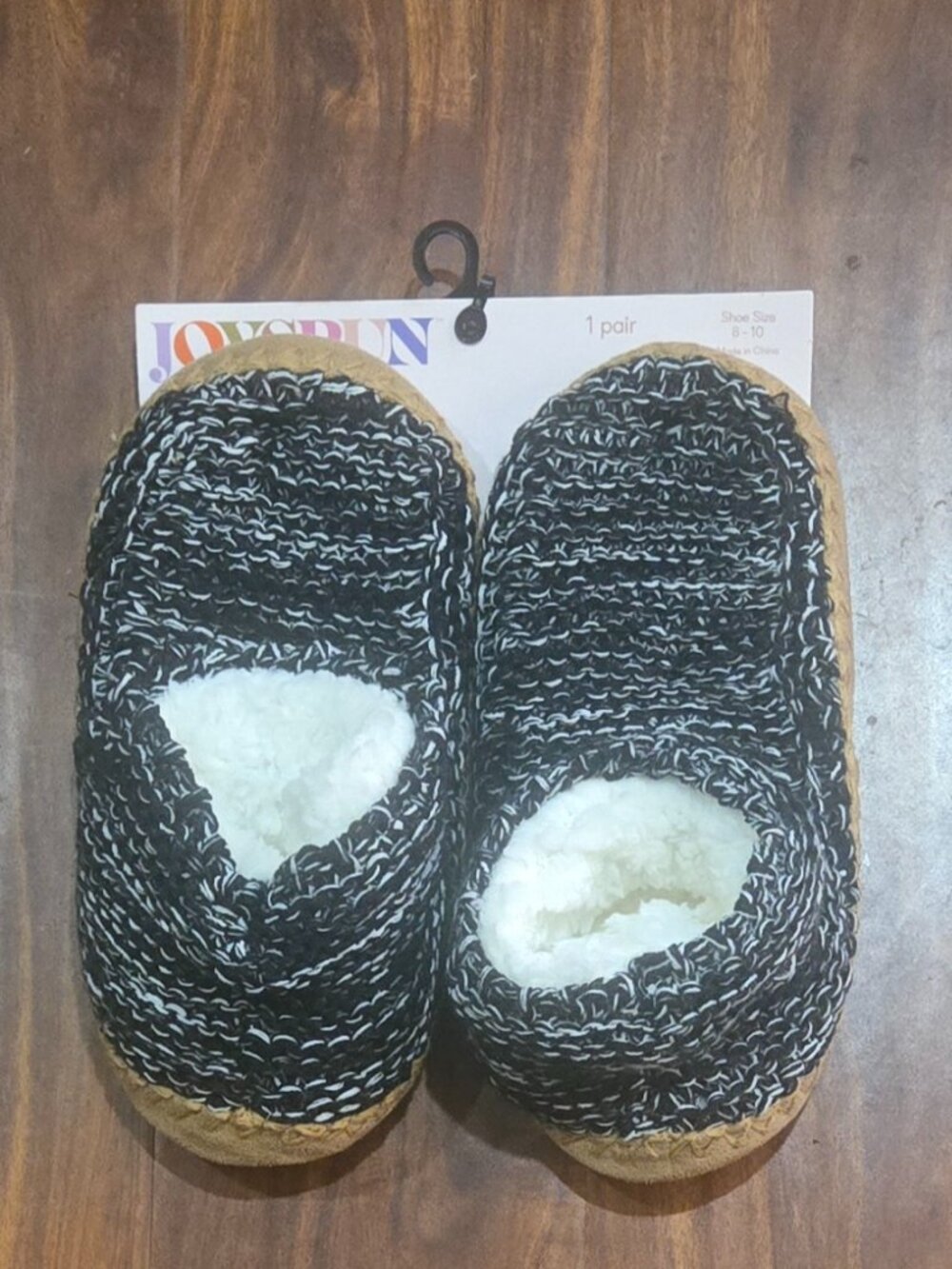 Joyspun Faux Fur Knit Slipper Socks Black Shoe Size 8-10 Cozy Warm NIP
